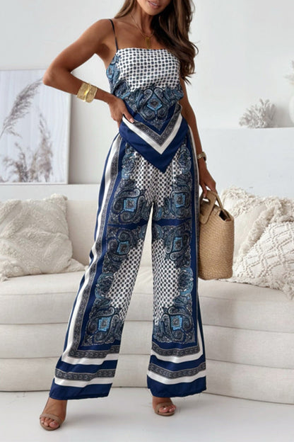 Conjunto informal de dos piezas sin mangas, cuello cuadrado, espalda descubierta y estampado geométrico (5 colores)