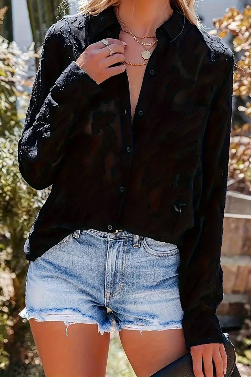 Tops casuales de cuello vuelto con patchwork de jacquard en tallas grandes