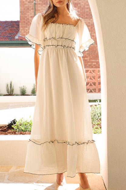 Vestido sexy de manga corta con hombros descubiertos y patchwork en contraste