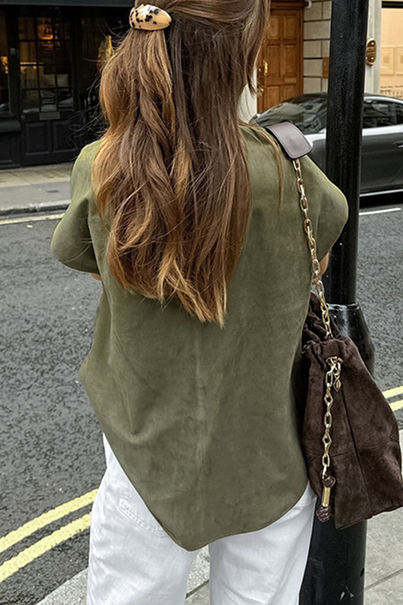 Blusas casuales con botones y cuello vuelto