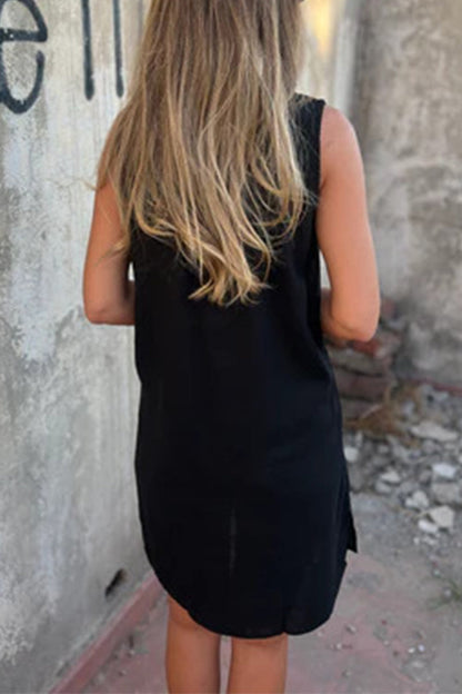 Vestidos casuales sin mangas con cuello en V y botones de bolsillo (4 colores)