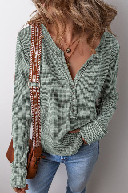 Blusa informal con cuello en V, botones y patchwork a cuadros (3 colores)