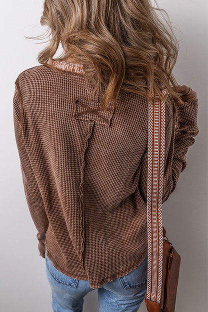 Blusa informal con cuello en V, botones y patchwork a cuadros (3 colores)