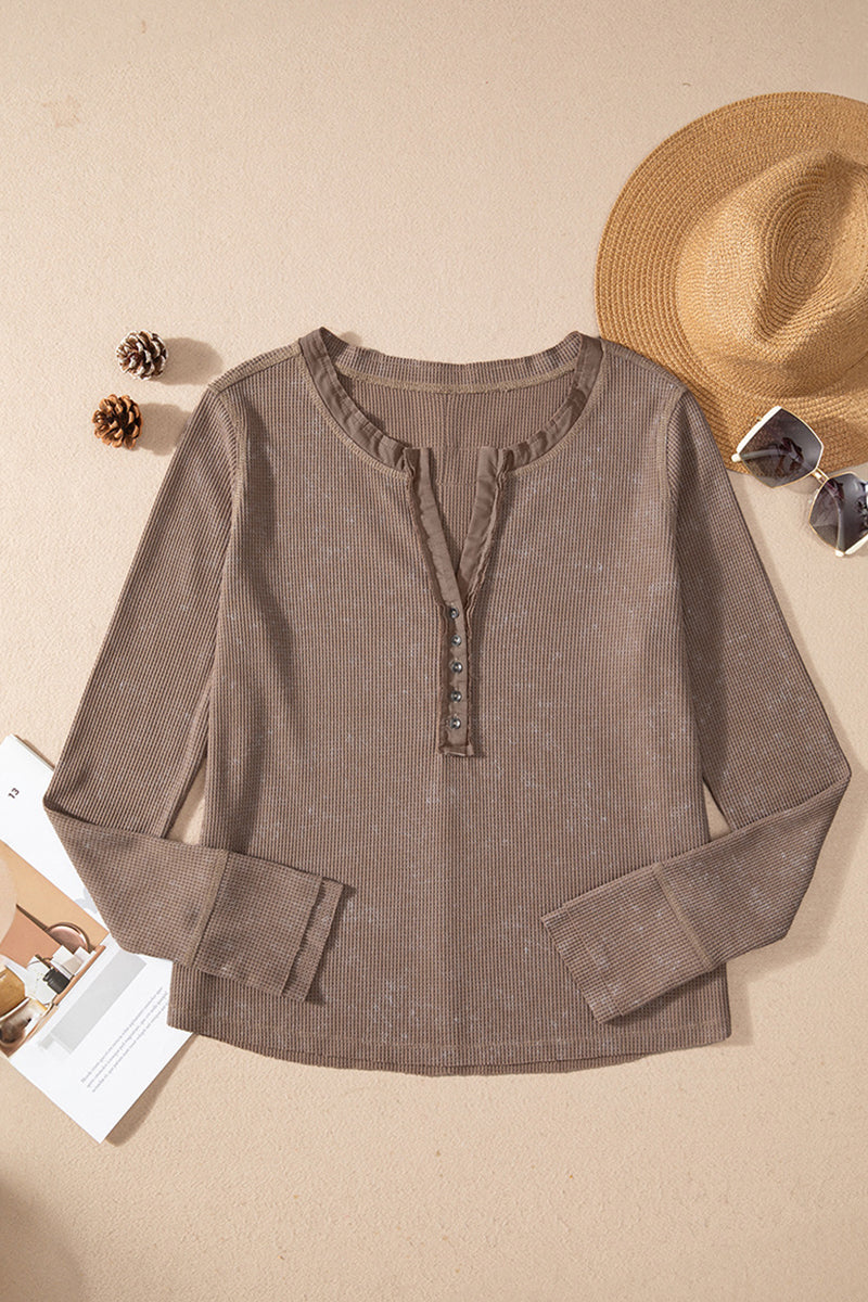 Blusa informal con cuello en V, botones y patchwork a cuadros (3 colores)