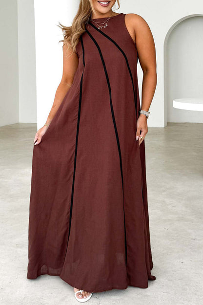 Casual Stripe Patchwork Contrast O Neck Sleeveless Dresses