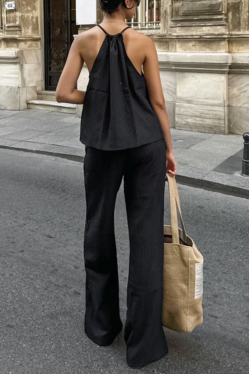 Traje de baño de dos piezas sin mangas con diseño de tirantes de bolsillo sexy