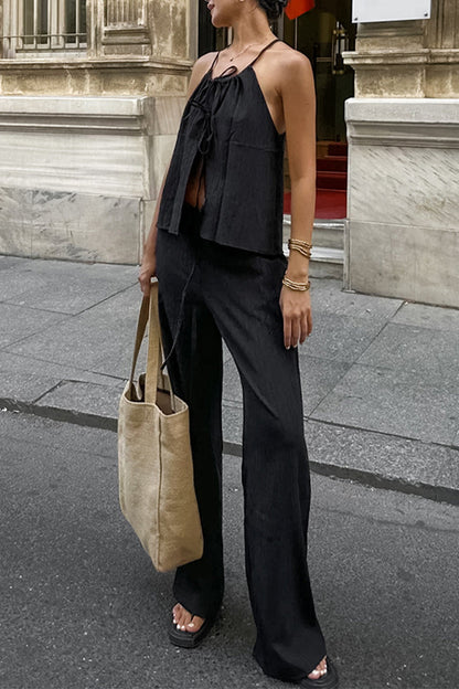 Traje de baño de dos piezas sin mangas con diseño de tirantes de bolsillo sexy