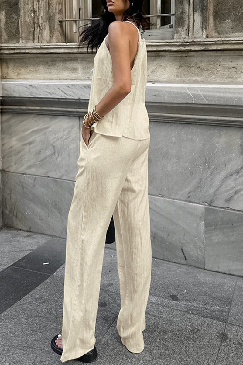 Traje de baño de dos piezas sin mangas con diseño de tirantes de bolsillo sexy