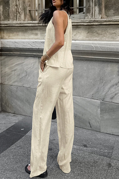 Traje de baño de dos piezas sin mangas con diseño de tirantes de bolsillo sexy