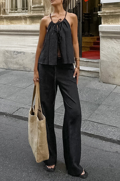 Traje de baño de dos piezas sin mangas con diseño de tirantes de bolsillo sexy