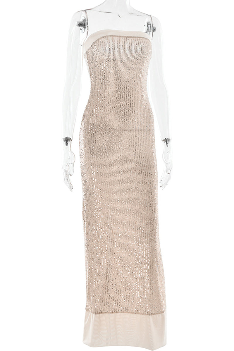 Vestidos largos sexis sin tirantes con abertura y lentejuelas (3 colores)