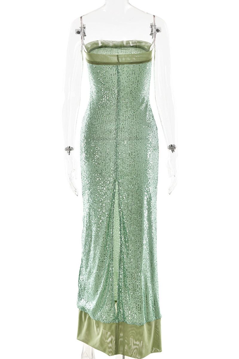 Vestidos largos sexis sin tirantes con abertura y lentejuelas (3 colores)