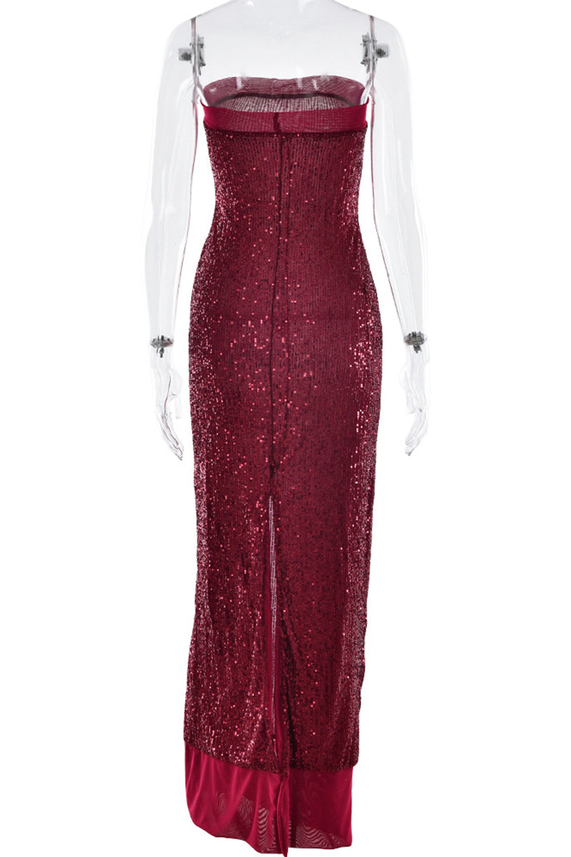 Vestidos largos sexis sin tirantes con abertura y lentejuelas (3 colores)