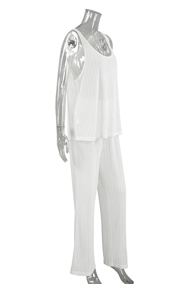 Conjunto informal de dos piezas sin mangas con cuello en U y diseño de baches