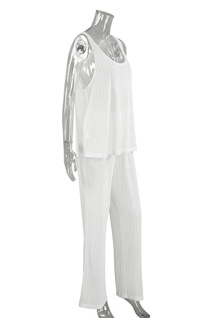 Conjunto informal de dos piezas sin mangas con cuello en U y diseño de baches