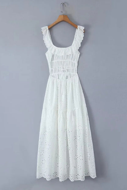 Vestidos sexis de encaje con espalda descubierta y abertura en el cuello en U sin mangas