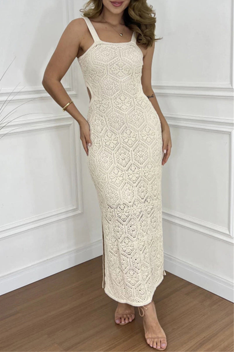 Vestidos sexis de una sola pieza con escote cuadrado y aberturas (4 colores)