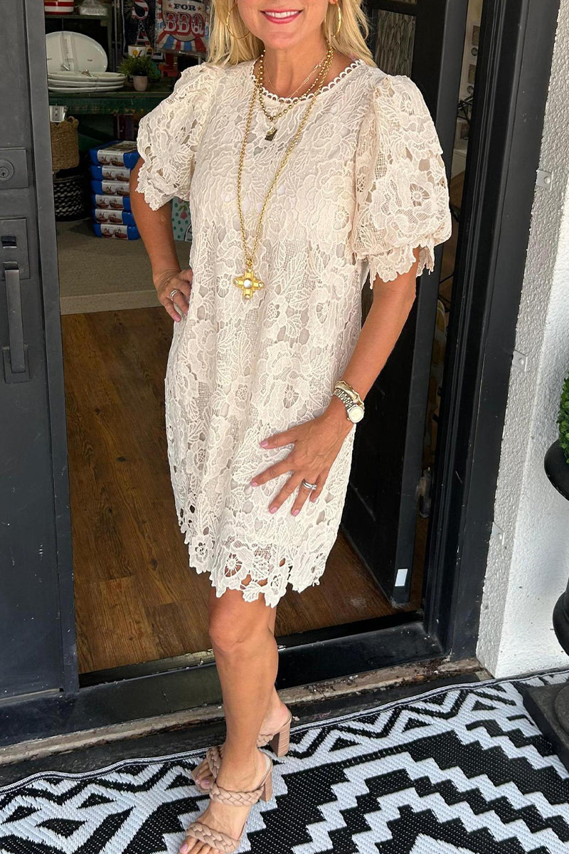 Casual Lace O Neck Short Sleeve Dresses(7 Colors)