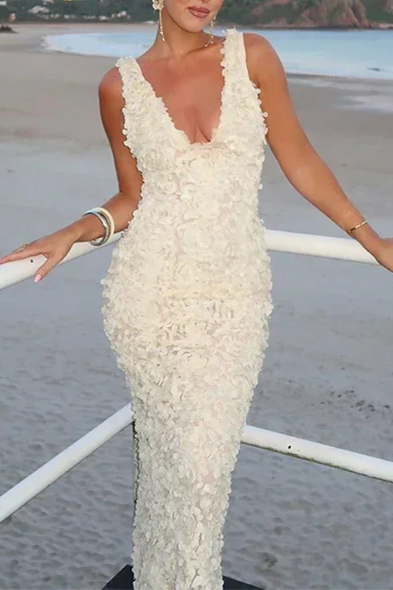 Vestidos sexis con falda de un solo paso y escote en V con forma de flor