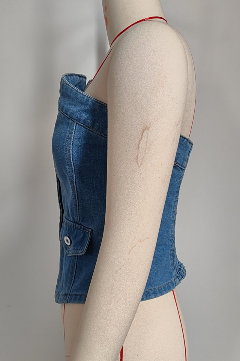 Camisola sexy sin tirantes con botones