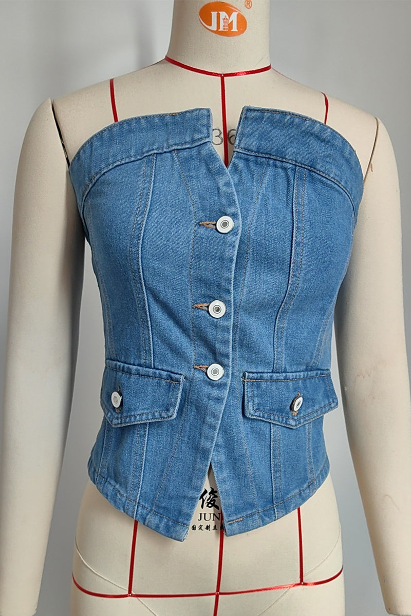 Camisola sexy sin tirantes con botones