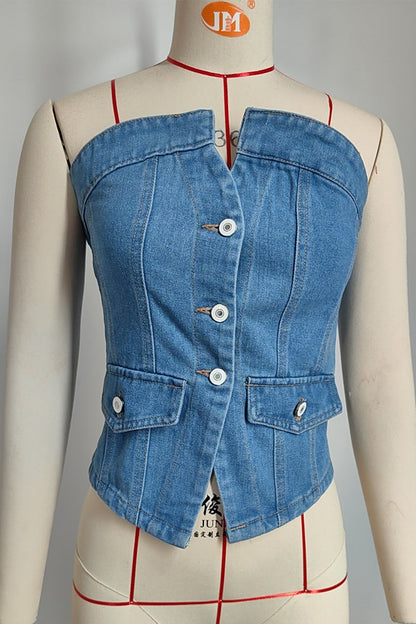 Camisola sexy sin tirantes con botones