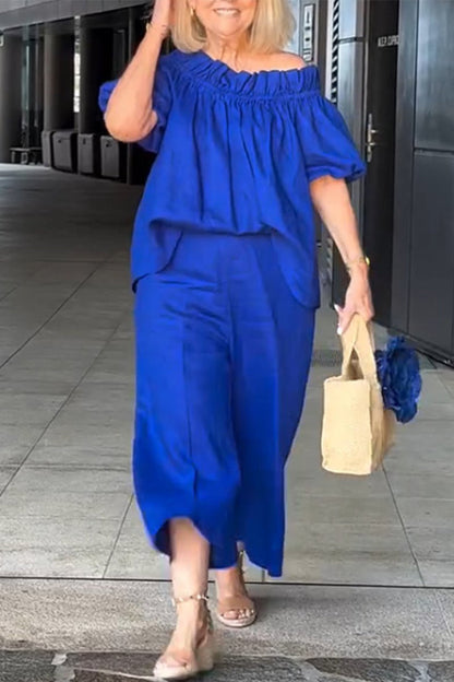 Sexy Pocket Off Shoulder Short Sleeve Two Pieces(6 Colors)