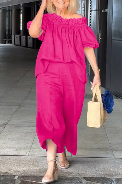 Sexy Pocket Off Shoulder Short Sleeve Two Pieces(6 Colors)