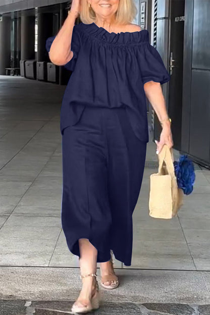 Sexy Pocket Off Shoulder Short Sleeve Two Pieces(6 Colors)