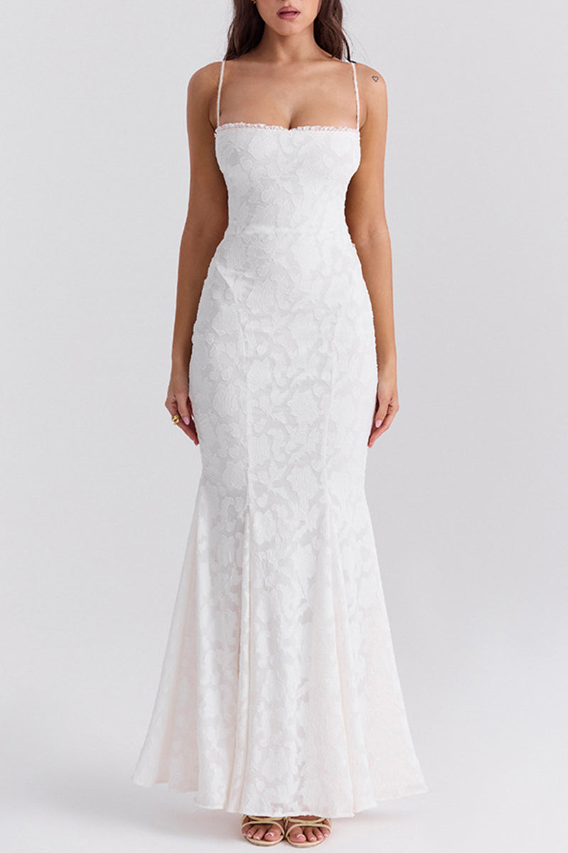 Vestidos sexis de cola de pez con escote cuadrado y diseño de tirantes sin espalda