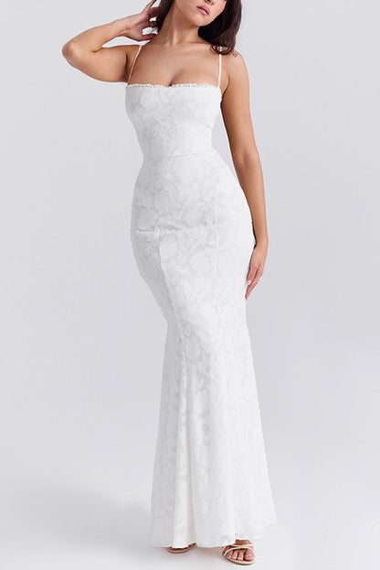 Vestidos sexis de cola de pez con escote cuadrado y diseño de tirantes sin espalda