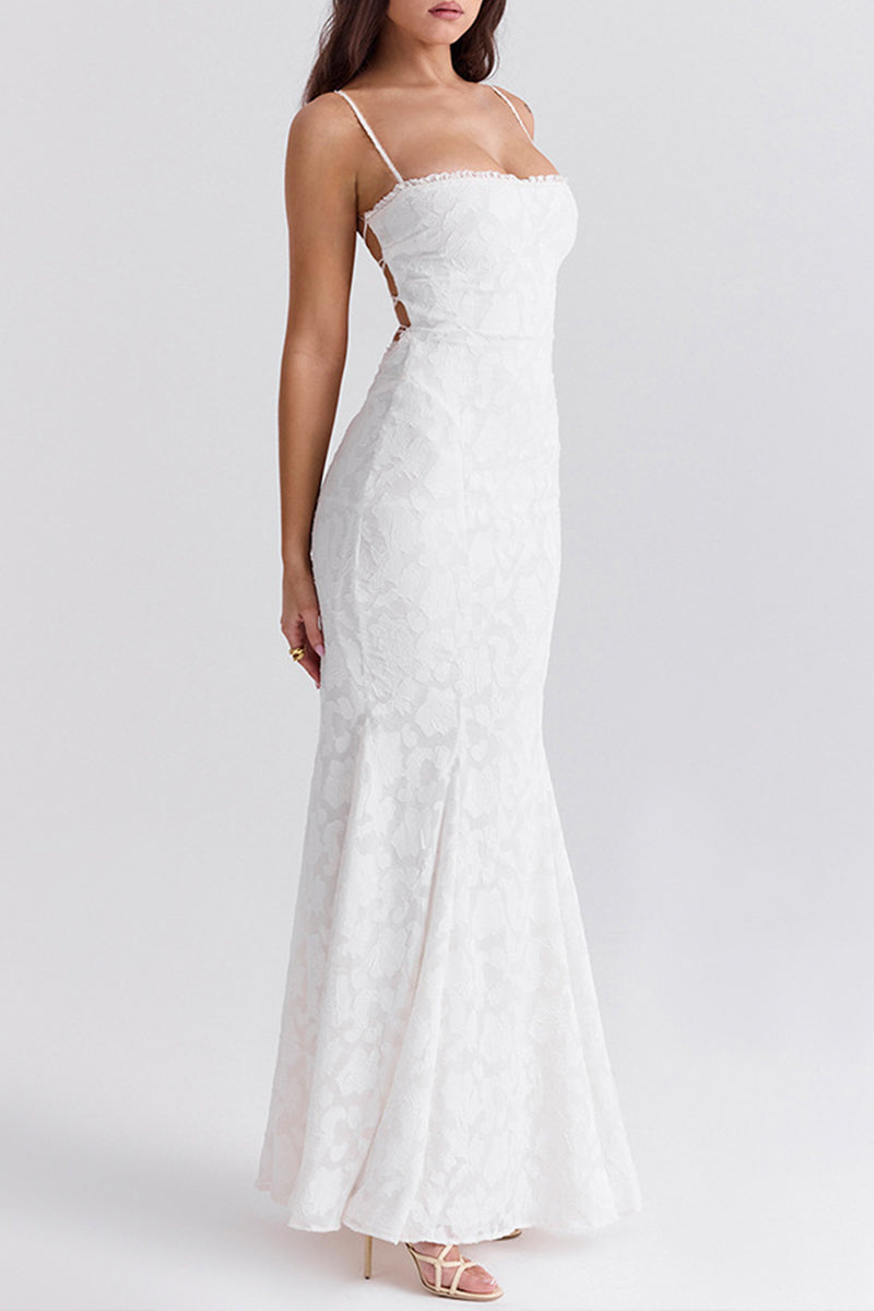 Vestidos sexis de cola de pez con escote cuadrado y diseño de tirantes sin espalda