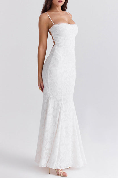 Vestidos sexis de cola de pez con escote cuadrado y diseño de tirantes sin espalda