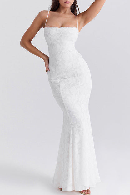 Vestidos sexis de cola de pez con escote cuadrado y diseño de tirantes sin espalda