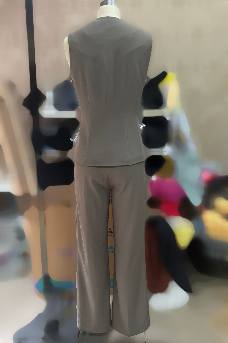 Conjunto casual de dos piezas con botones, escote en V y sin mangas