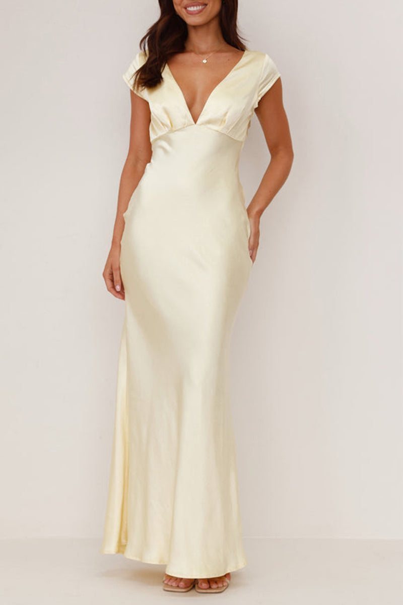 Vestidos largos sexys con escote en V y espalda descubierta (3 colores)