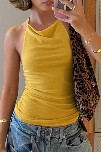 Tops halter de malla con espalda descubierta y cordones sexys