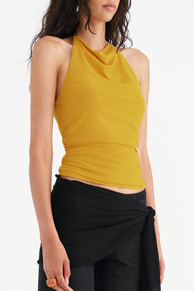 Tops halter de malla con espalda descubierta y cordones sexys