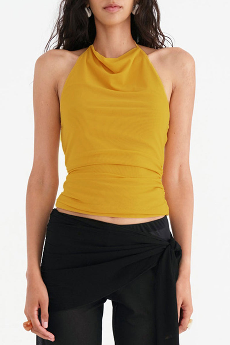 Tops halter de malla con espalda descubierta y cordones sexys