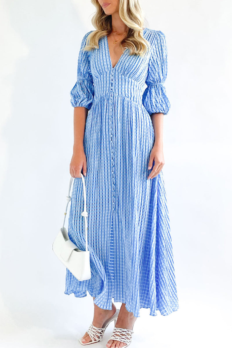 Elegante vestido de corte A con escote en V y botones de patchwork (3 colores)