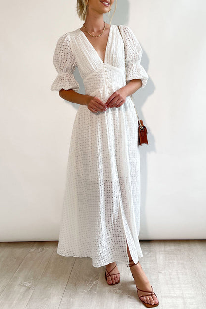 Elegante vestido de corte A con escote en V y botones de patchwork (3 colores)