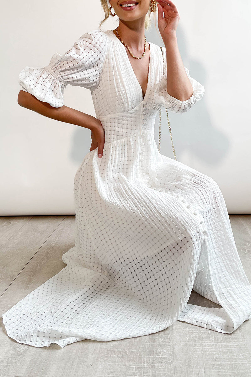 Elegante vestido de corte A con escote en V y botones de patchwork (3 colores)