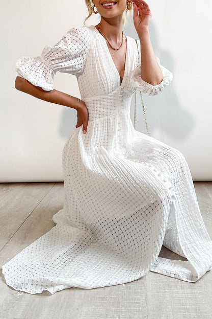 Elegante vestido de corte A con escote en V y botones de patchwork (3 colores)