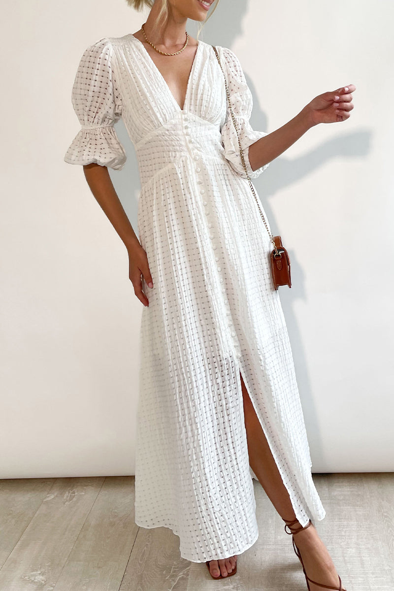 Elegante vestido de corte A con escote en V y botones de patchwork (3 colores)