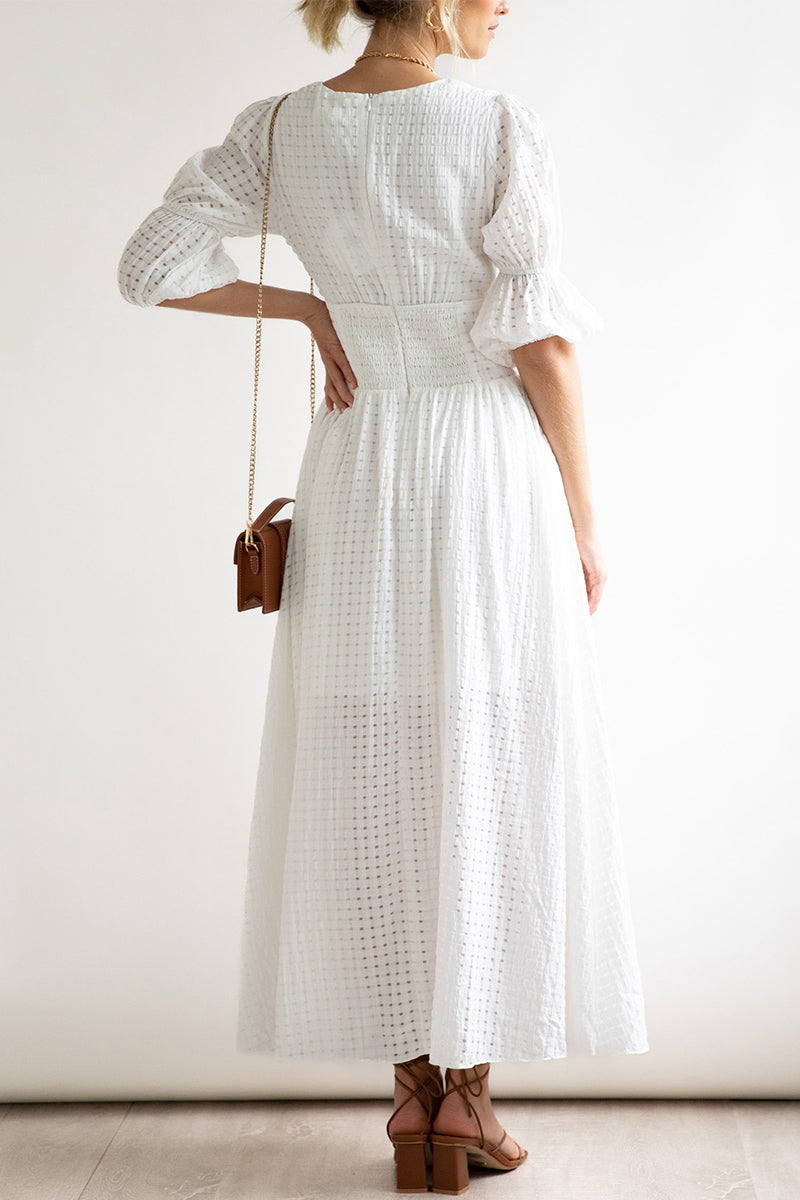 Elegante vestido de corte A con escote en V y botones de patchwork (3 colores)