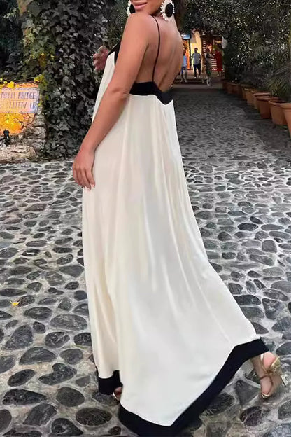 Vestidos casuales con cuello en V, rayas y patchwork en contraste