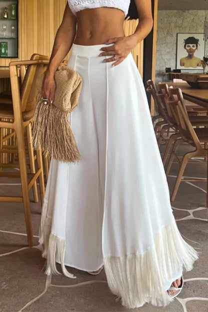 Pantalones casuales con dobladillo irregular con flecos y corte de bota (3 colores)