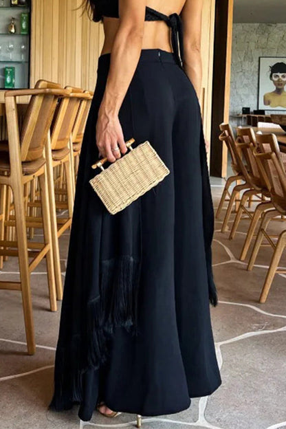 Pantalones casuales con dobladillo irregular con flecos y corte de bota (3 colores)