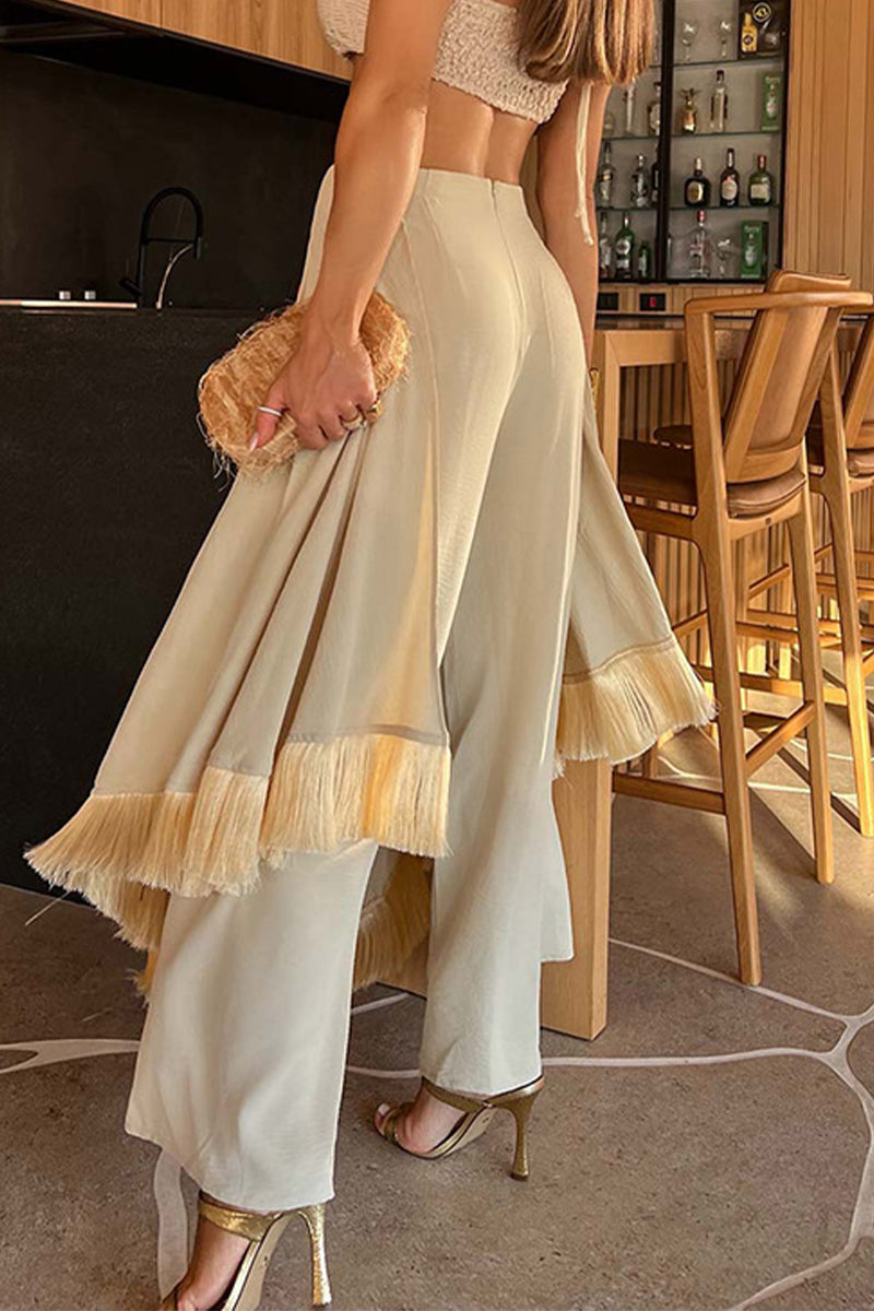 Pantalones casuales con dobladillo irregular con flecos y corte de bota (3 colores)