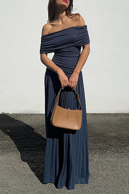 Vestidos largos sexys con hombros descubiertos y fruncidos